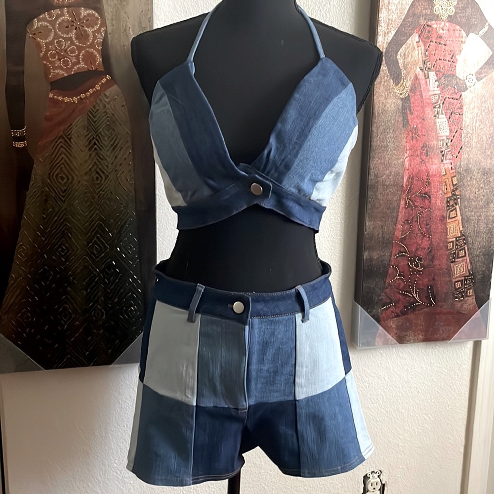 Matching denim short set